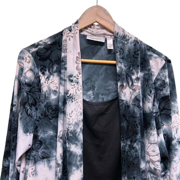 Dressbarn Attached Tank Cardigan Blue Burnout Floral Stretch Top Size 1X - Picture 2 of 5